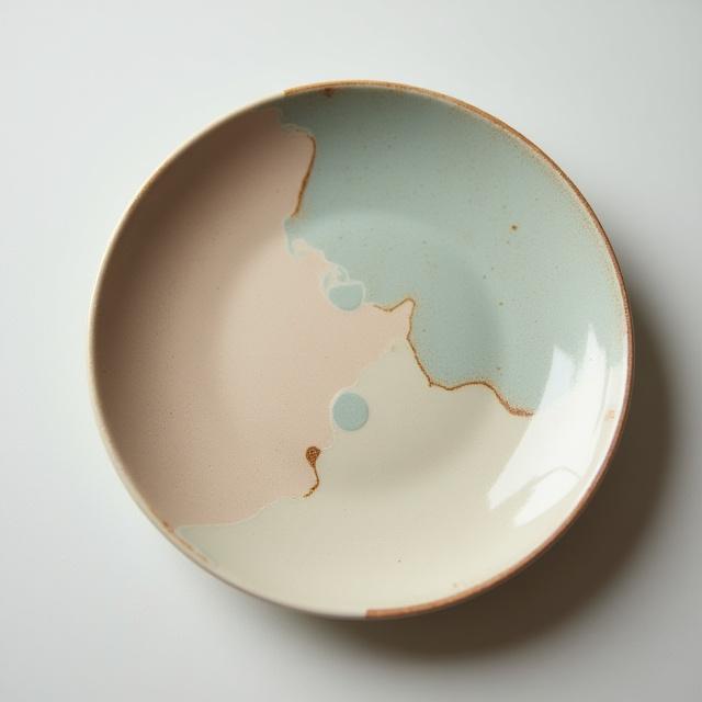 独特の釉薬とテクスチャを持つモダンなデザインの陶器皿