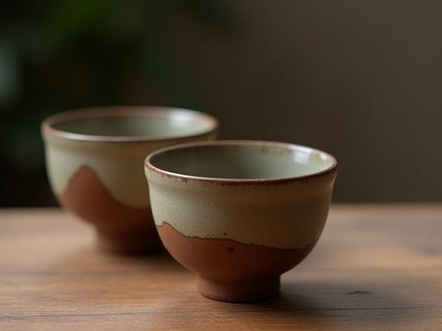 日本の伝統的なろくろで丁寧に作られた湯呑みのペア